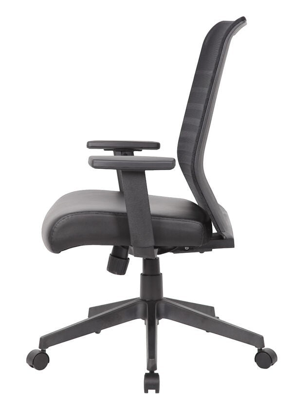 Valiant Products Chisum black ergonomic task chair with a breathable mesh back and adjustable arms, side profile view.