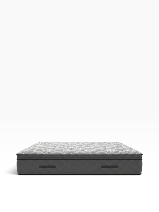 Valiant Products Dunmore 11.5-inch soft Euro pillowtop mattress with grey antimicrobial knit fabric and side handles.