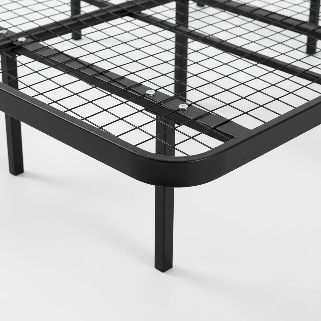 Valiant Products Goliath platform bed base featuring a heavy-duty black steel wire grid deck and raised perimeter edge.