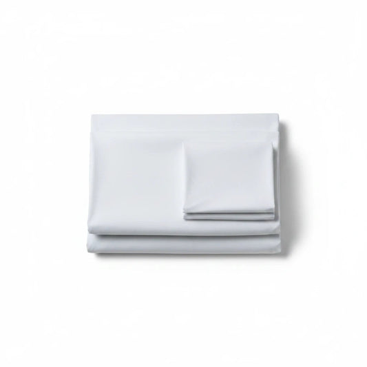 Valiant Products New Era white 180 thread count cotton-polyester flat sheets folded for commercial use