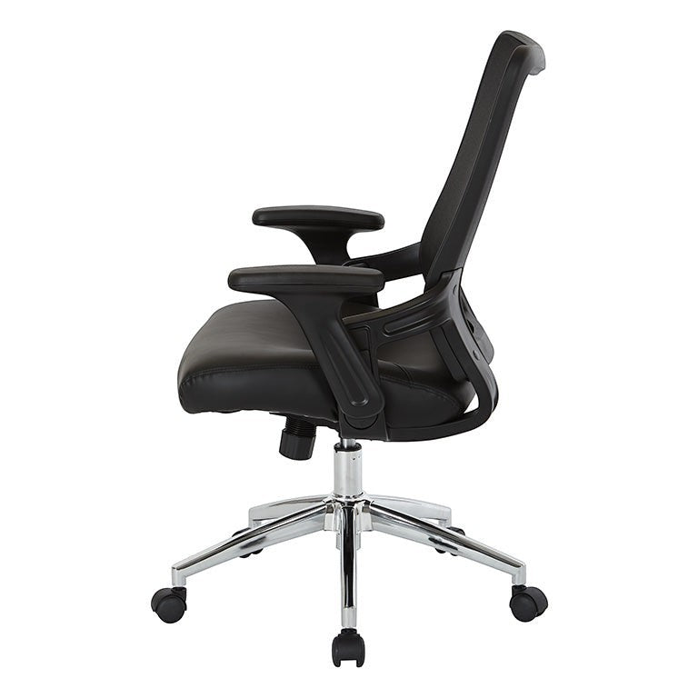 Valiant Products Willow ergonomic office chair with black mesh back, padded seat, flip-up arms, and chrome base.