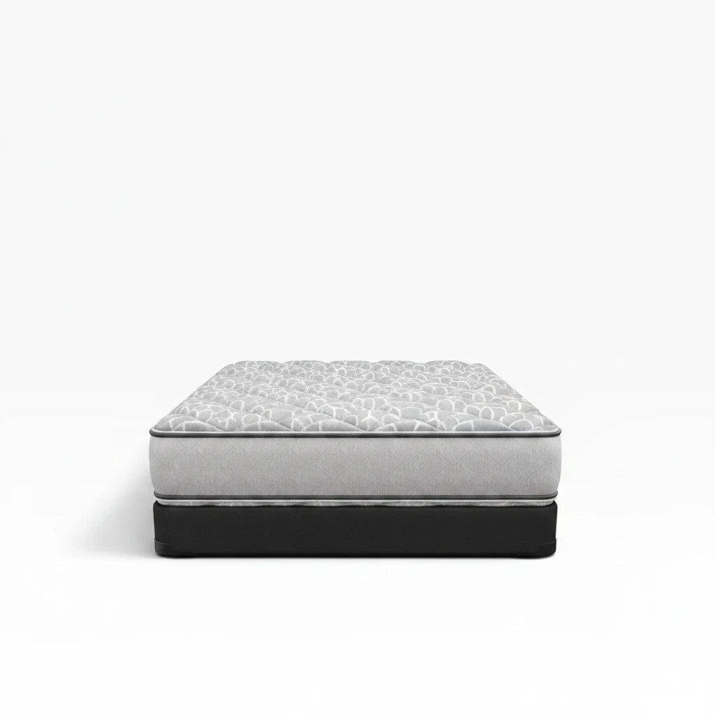 Valiant Products Allis 11-inch soft two-sided mattress with a white patterned tight top on a black base.