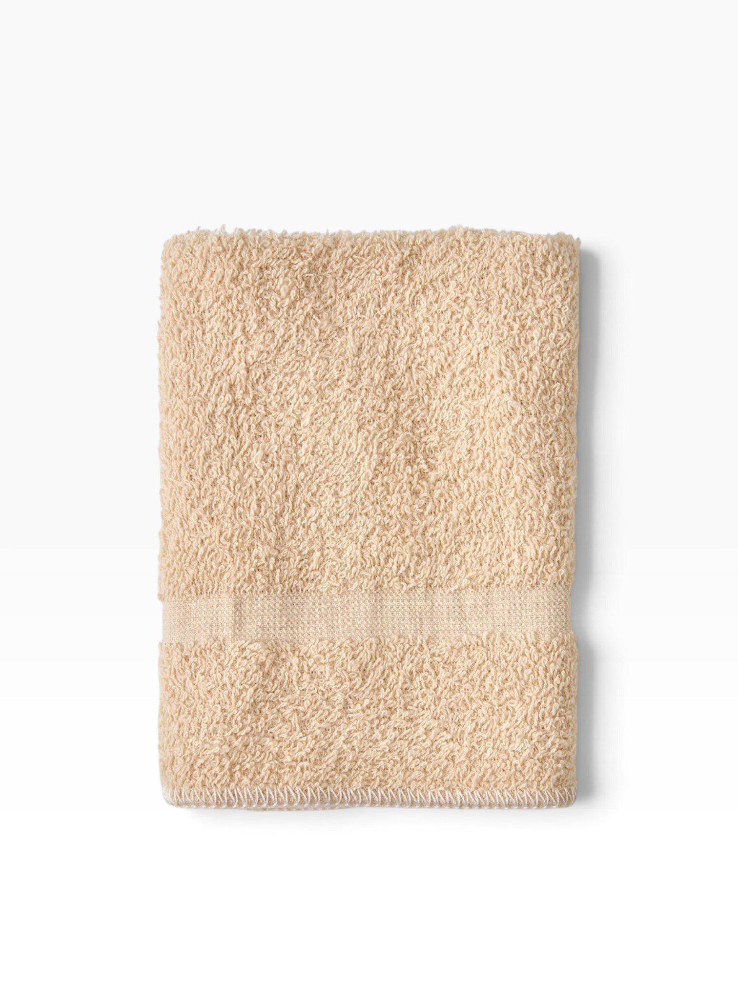 Valiant Products beige cam border hand towel with plush cotton loops for high absorbency and commercial durability.