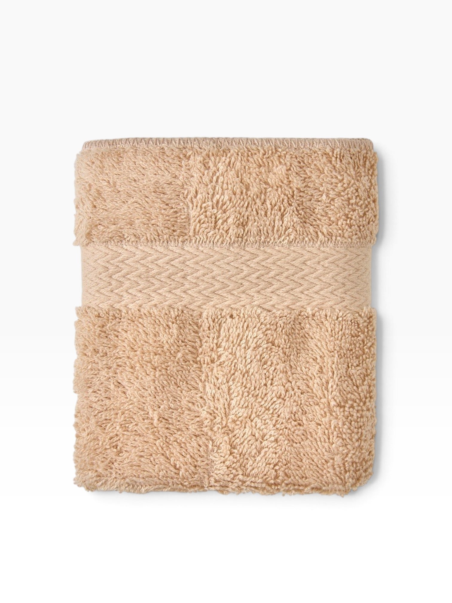 Valiant Products Royal Suite beige cotton blend bath towel with a decorative woven dobby border and plush texture
