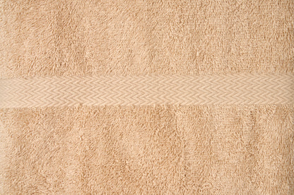 Valiant Products Royal Suite tan bath towel featuring a detailed woven dobby border and plush cotton loop texture