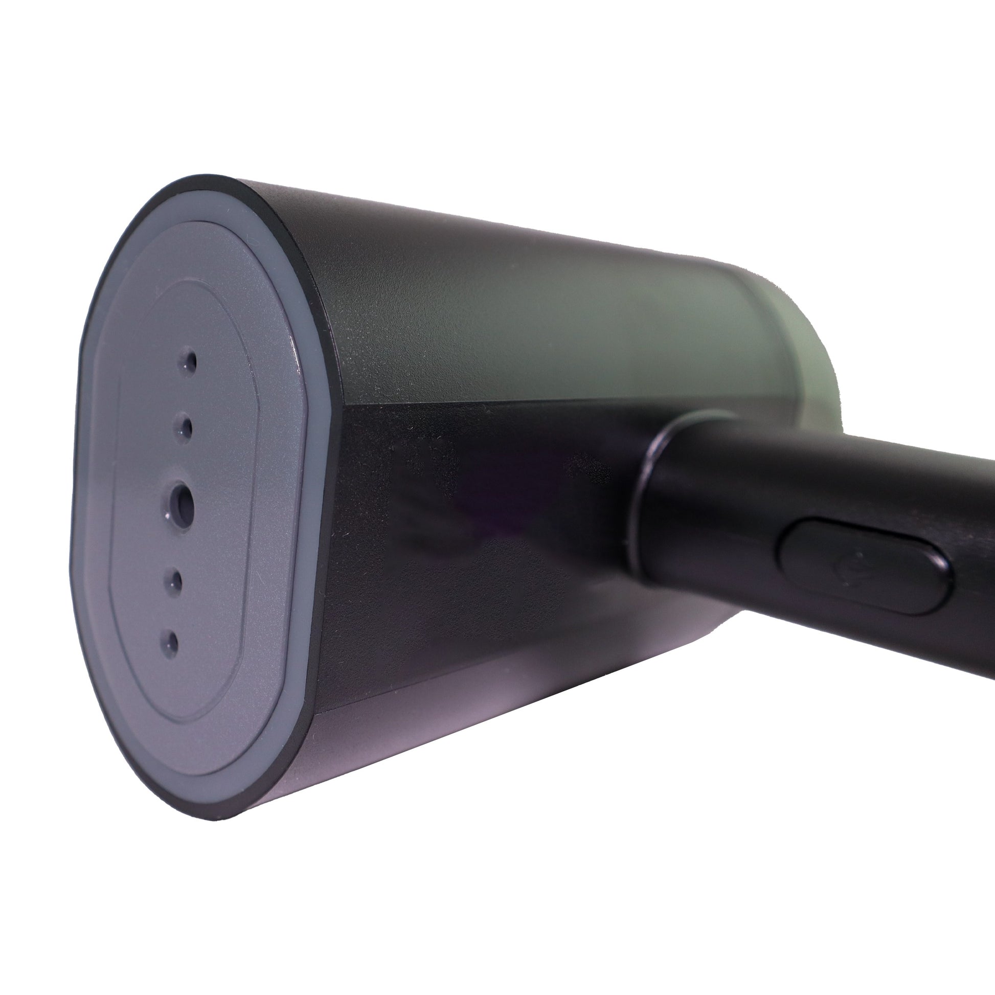 Valiant Products black handheld garment steamer featuring a non-stick base plate and one-button steam operation.