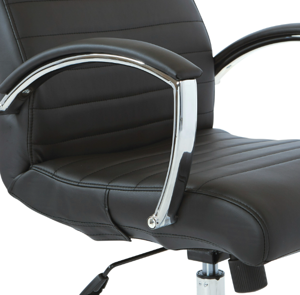 Valiant Products Gosper executive low back ergonomic chair in black faux leather with polished chrome armrests