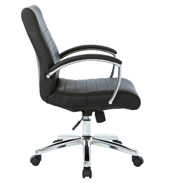 Valiant Products Gosper executive low back office chair in black faux leather with padded chrome arms and base