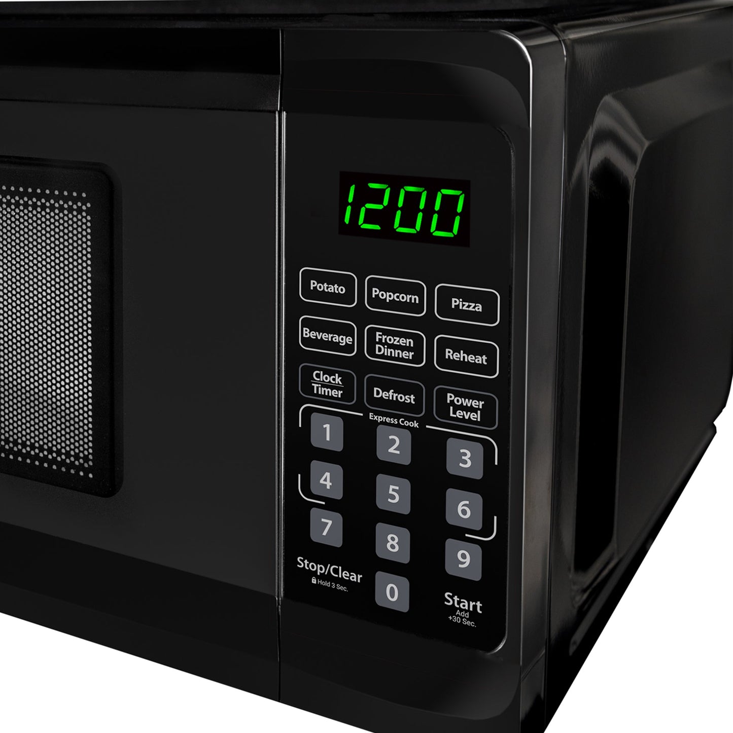 Valiant Products black Danby countertop microwave control panel with digital display and auto cook buttons
