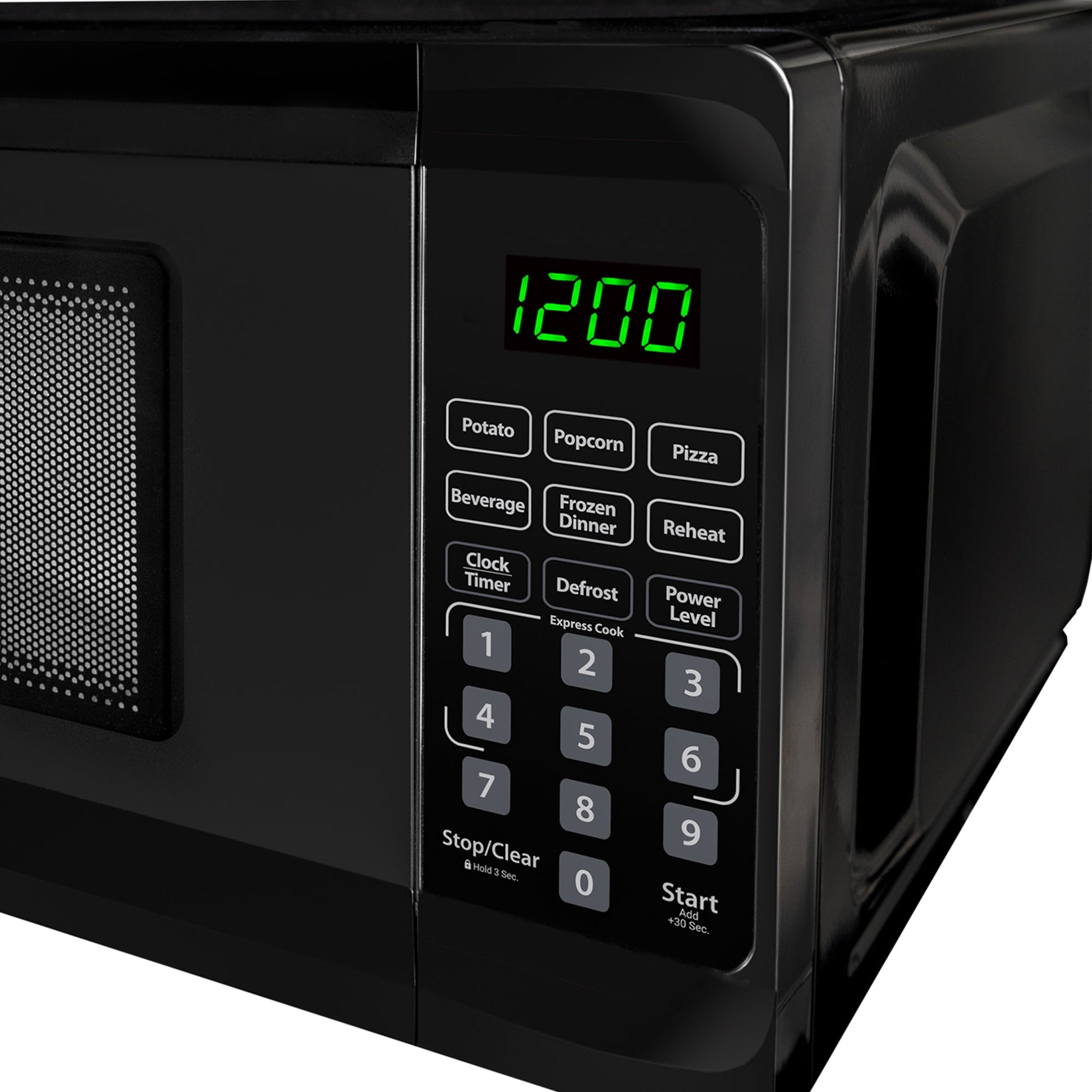 Valiant Products black Danby countertop microwave control panel with digital display and auto cook buttons