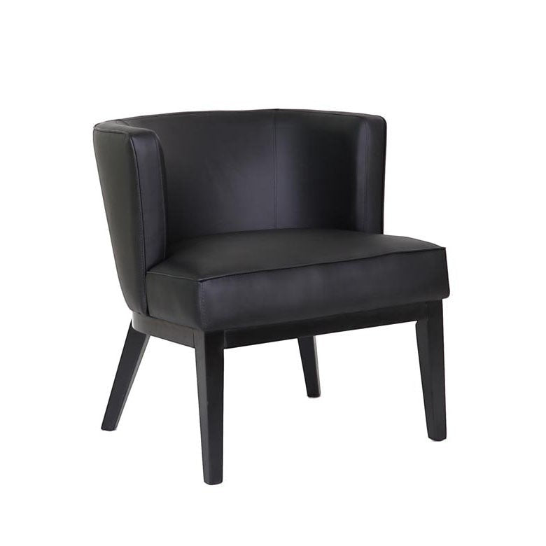 Valiant Products Langford accent chair in black CaresoftPlus vinyl with a wide seat and sturdy wooden legs