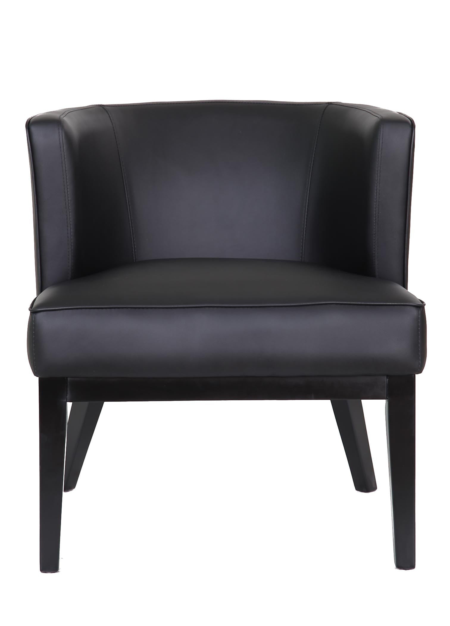Valiant Products Langford accent chair in black CaresoftPlus vinyl with a wide padded seat and sturdy wooden legs.