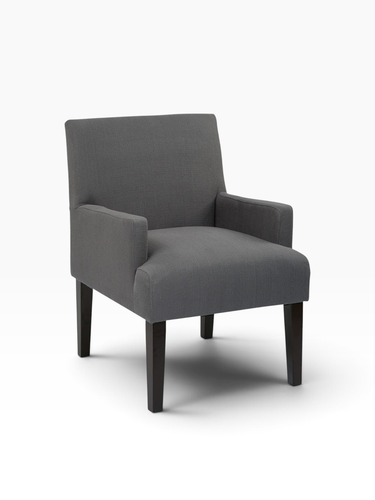 Valiant Products Bombo lounge chair in charcoal high performance fabric with espresso finish wooden legs.