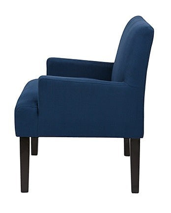 Valiant Products Bombo lounge chair in indigo blue performance fabric with espresso wooden legs, side view