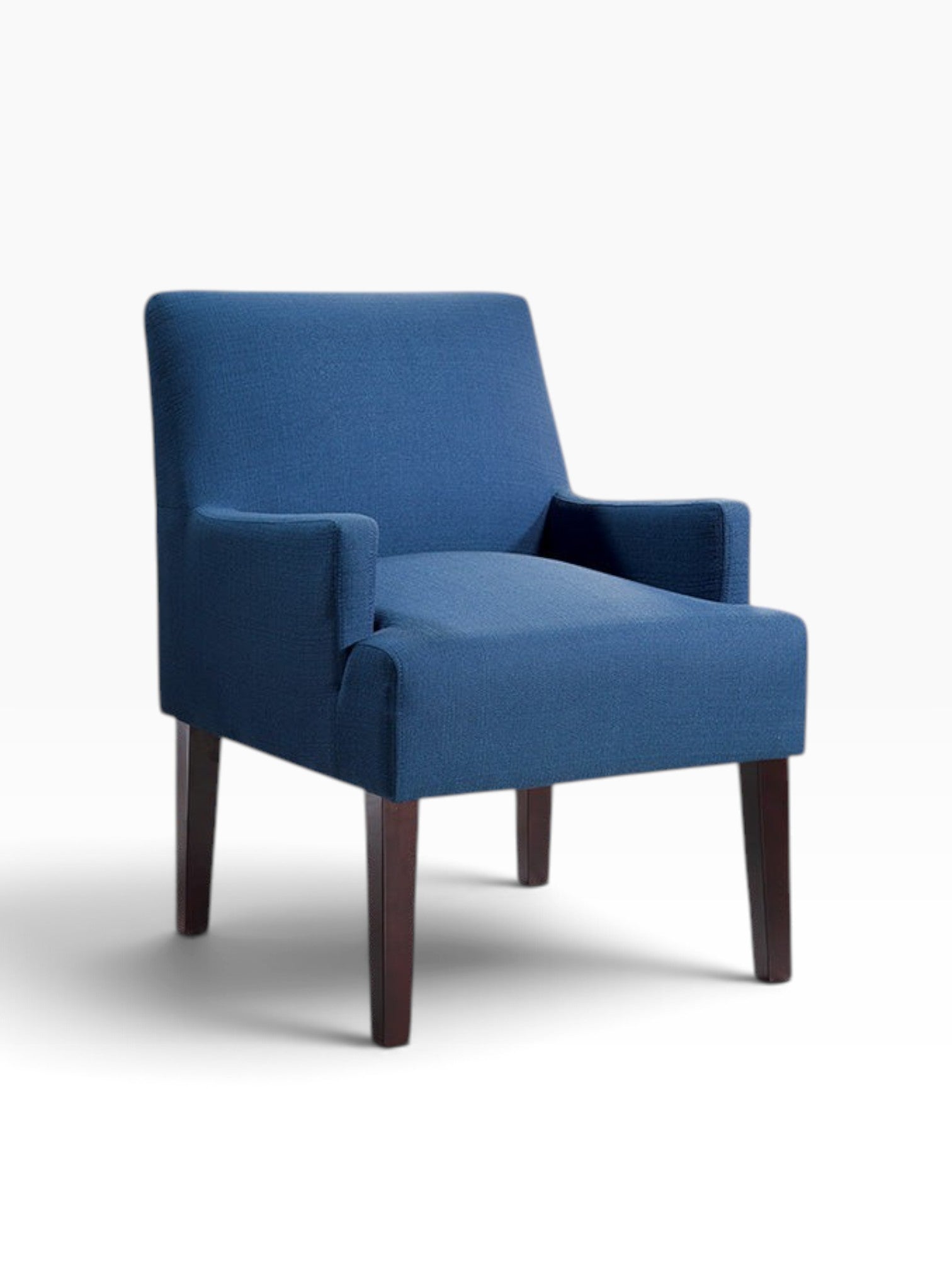 Valiant Products Bombo lounge chair in indigo high performance fabric with espresso finished wooden legs.