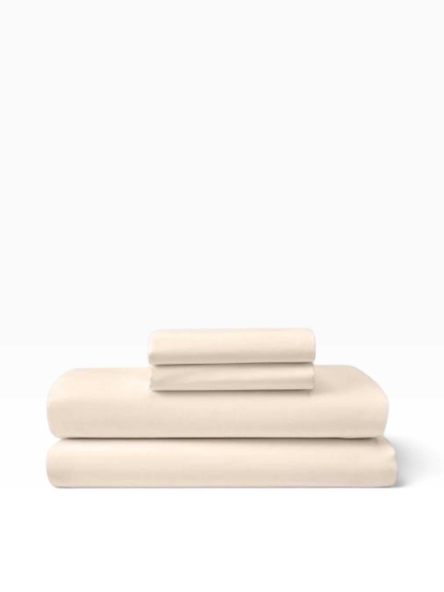 Valiant Products 200 thread count percale fitted sheets in classic bone color, folded in a neat stack.