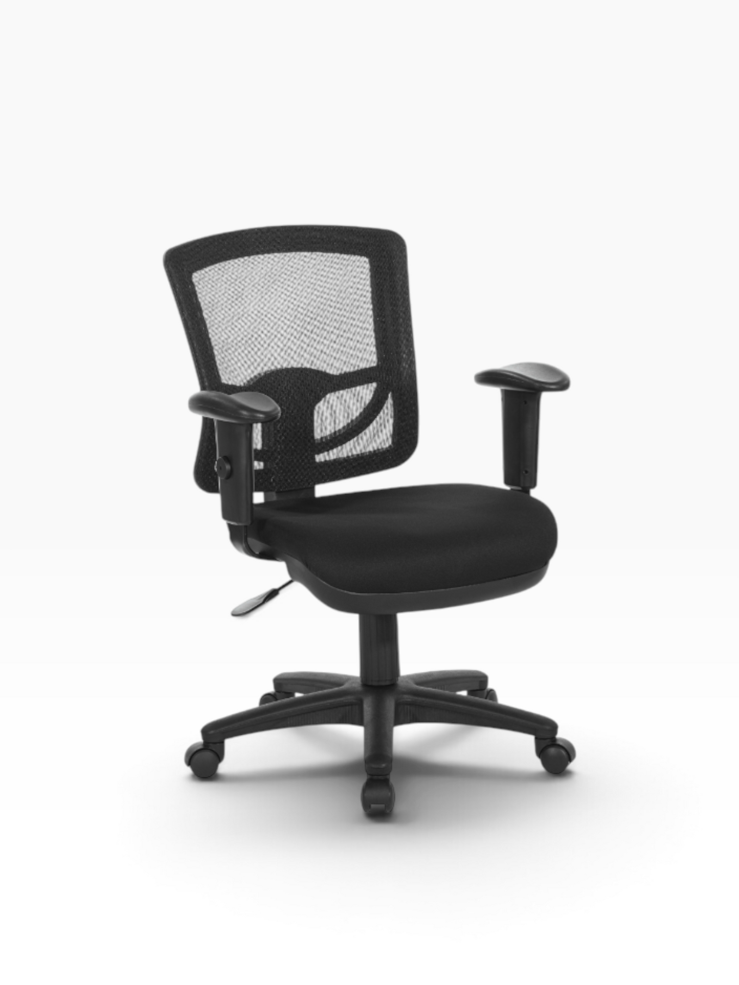 Valiant Products Bounty black ergonomic office chair with breathable mesh back, lumbar support, and adjustable arms.