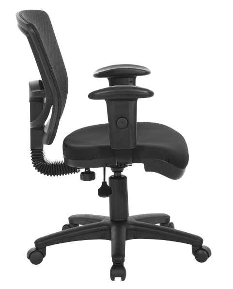 Valiant Products Bounty ergonomic office chair with black breathable mesh back, padded seat, and adjustable arms.