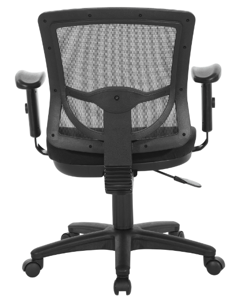 Valiant Products Bounty ergonomic office chair with black breathable mesh back and adjustable arms, rear view.