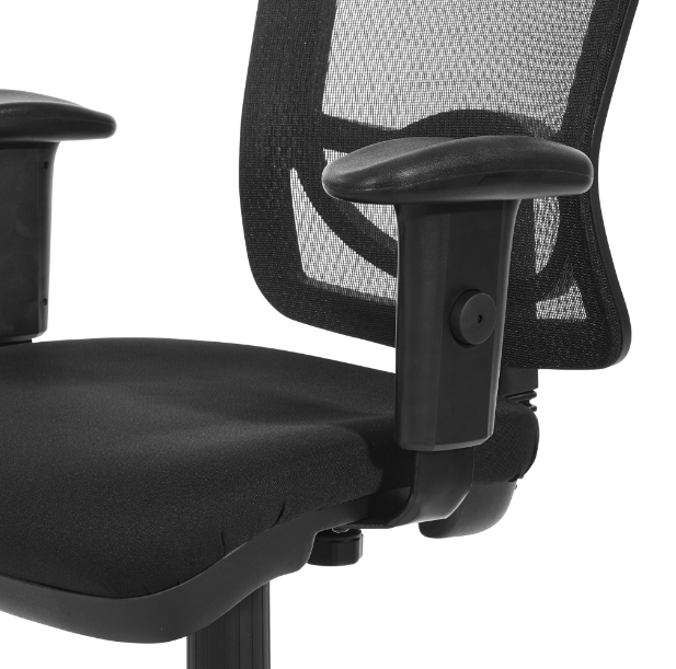 Valiant Products Bounty ergonomic office chair featuring a black breathable mesh back and adjustable padded armrests.