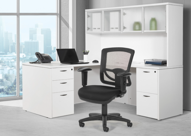 Valiant Products Bounty mesh back ergonomic office chair with adjustable arms and lumbar support in a modern office
