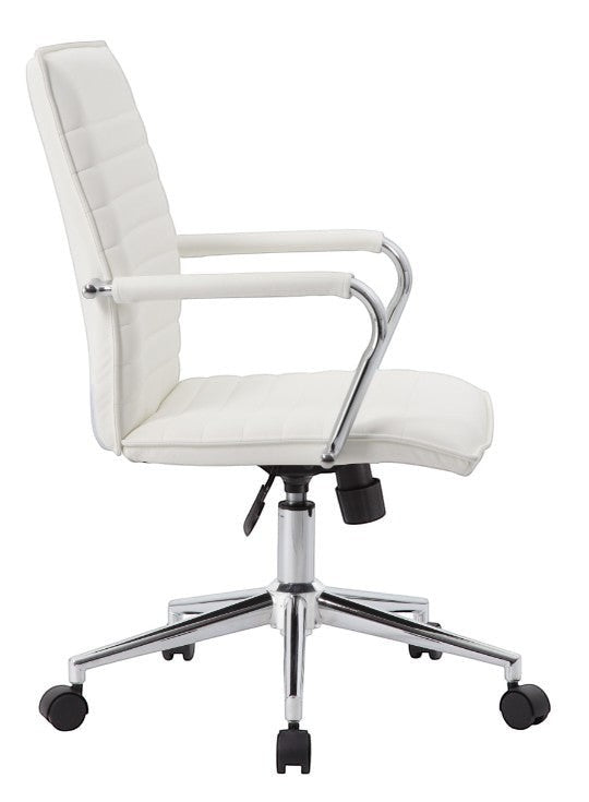 Valiant Products Brantley white PVC vinyl ergonomic office chair with fixed chrome arms and a chrome base