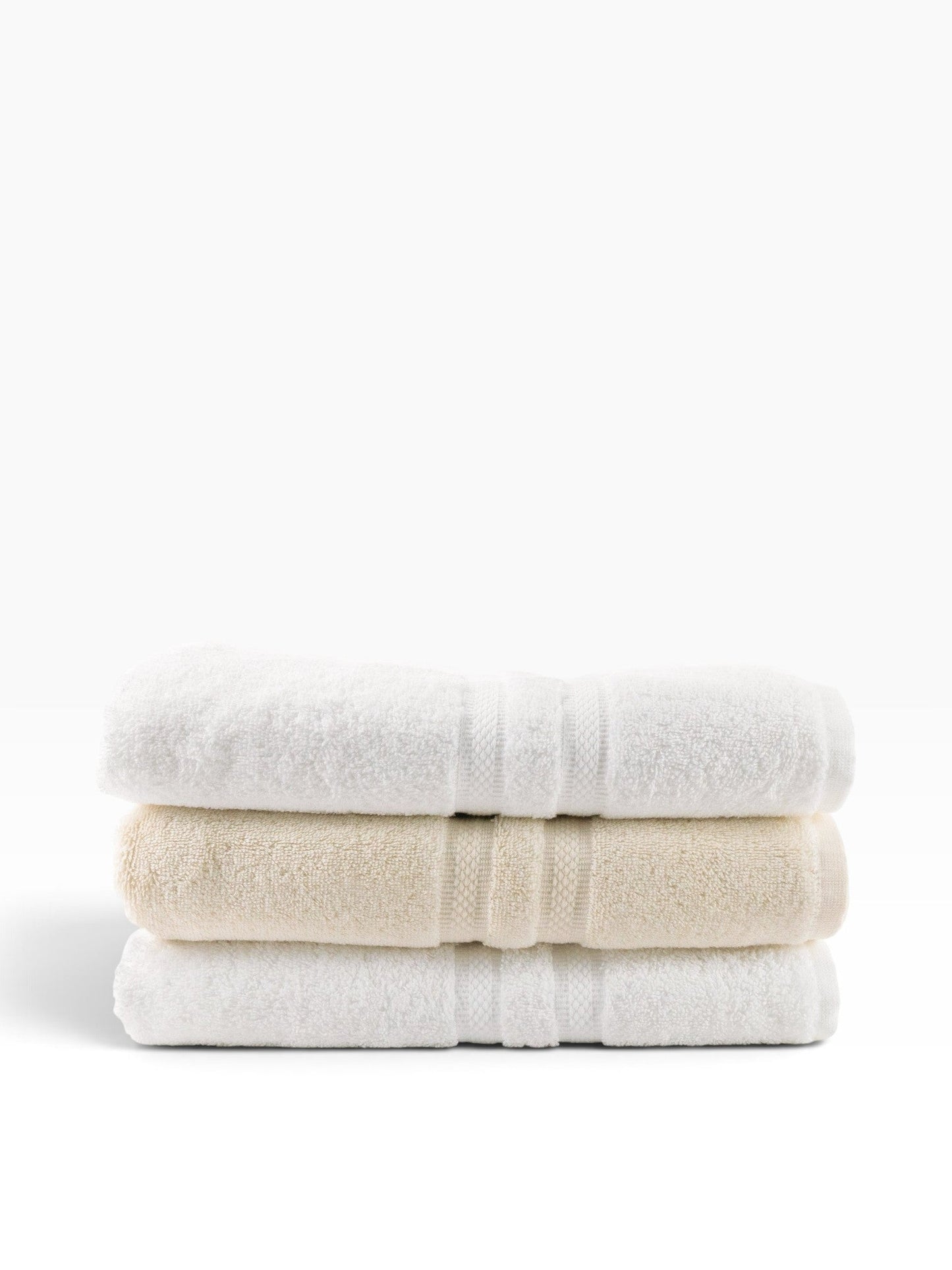 Valiant Products Brentwood ring-spun cotton washcloths in white and ecru with a classic dobby border design.