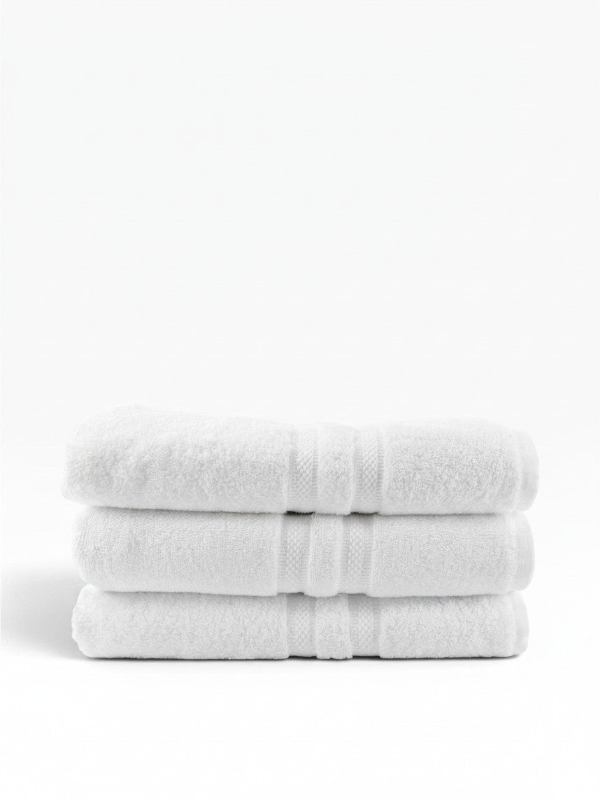 Valiant Products Brentwood white ring-spun cotton hand towels with a classic dobby border design.