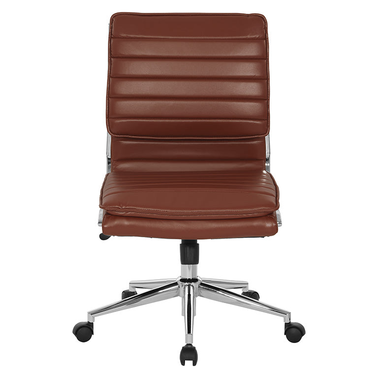 Valiant Products Dione Ergo Chair in brown faux leather with chrome base and armless design for office use