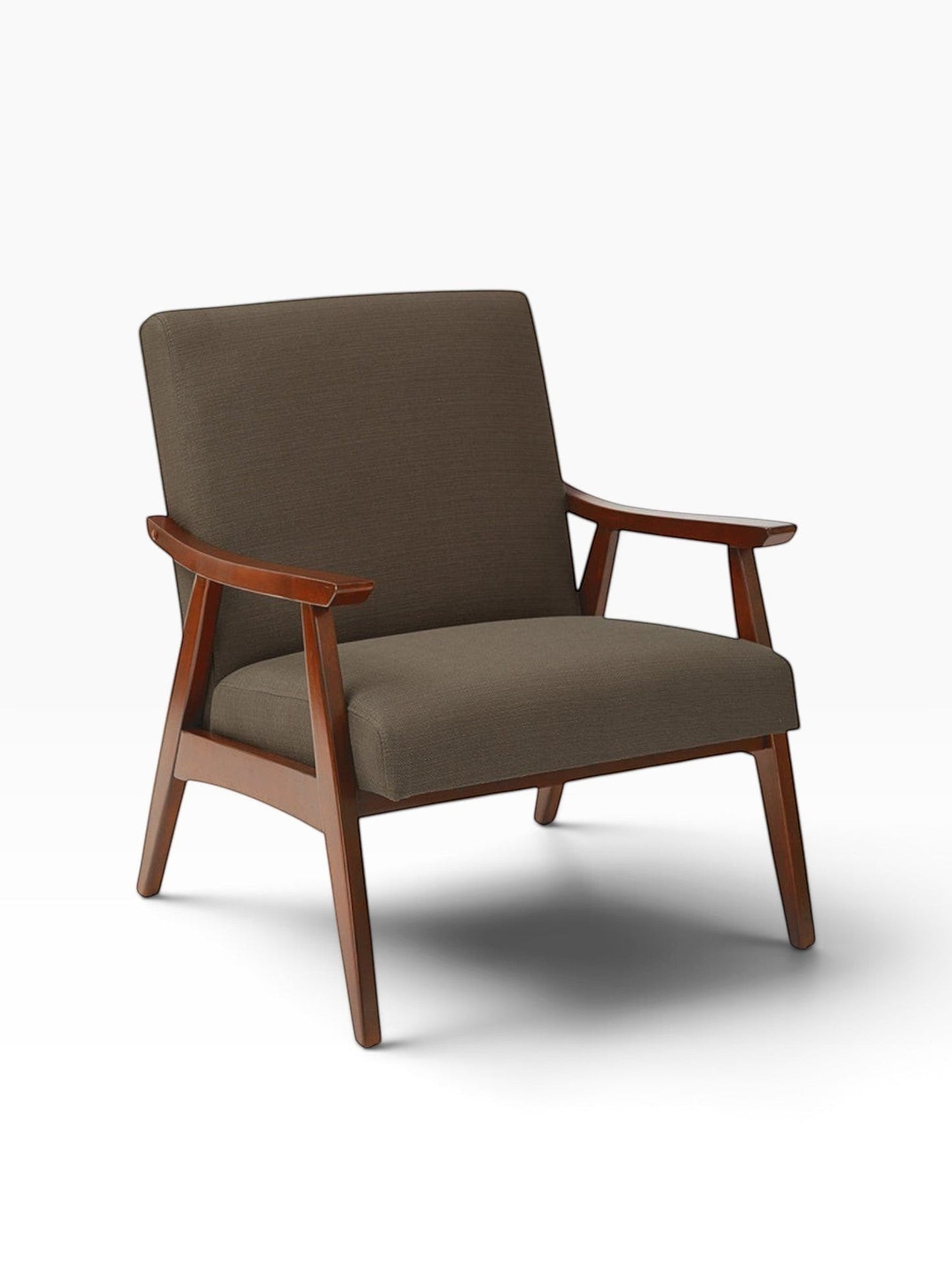 Valiant Products Bunting lounge chair in Klein Otter brown fabric with a solid wood mid-century modern frame.