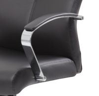 Valiant Products Cahill executive chair featuring black LeatherPlus upholstery and a chrome-plated armrest with padding