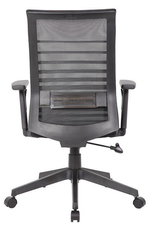 Valiant Products Chisum black ergonomic task chair with a breathable horizontal mesh back and adjustable arms
