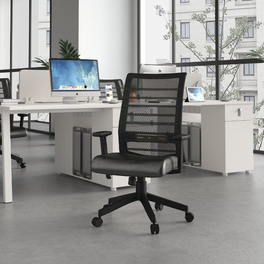 Valiant Products Chisum ergonomic task chair with black mesh back and antimicrobial seat in a modern office setting