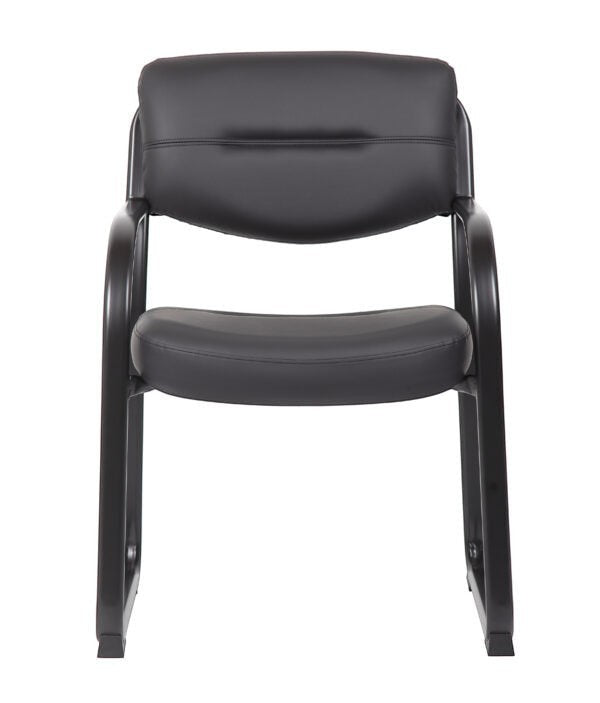 Valiant Products Conrad black LeatherPlus guest chair with a sleek tubular steel sled base and contoured cushions.