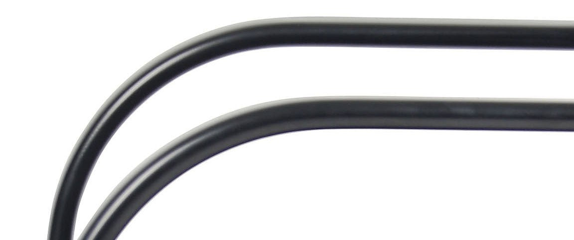 Valiant Products Conrad side chair featuring a sleek black powder-coated tubular steel curved armrest detail.