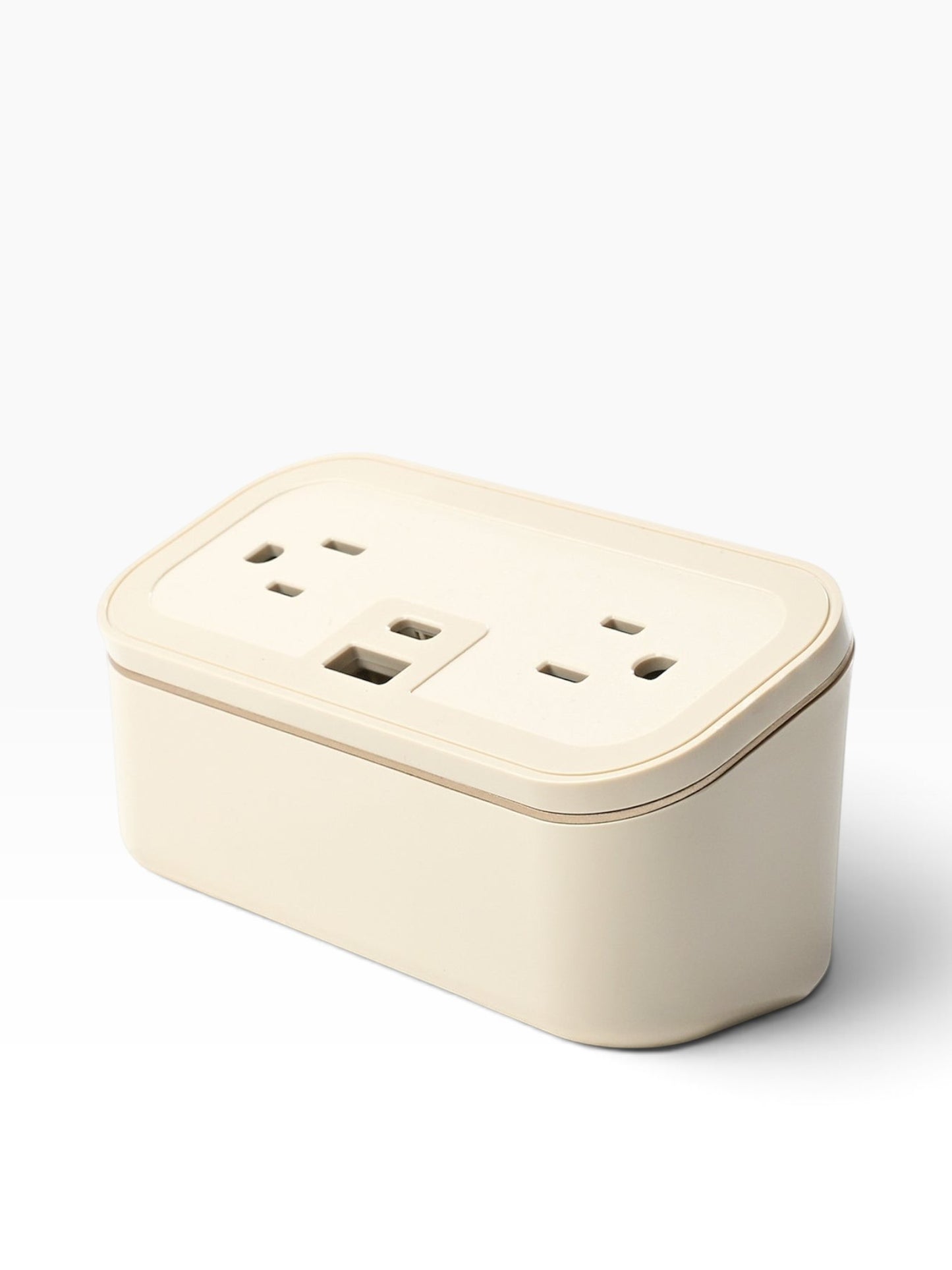 Valiant Products CubieMini latte charging block with two power outlets, USB-A, and USB-C ports for hotel nightstands.