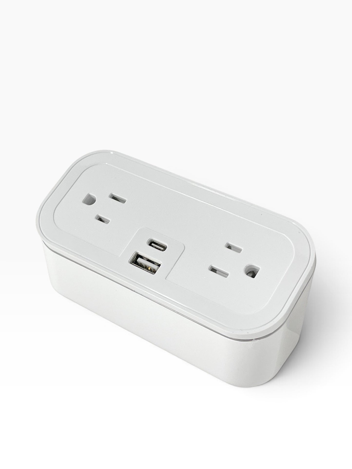 Valiant Products white CubieMini charging block with two power outlets, one USB-A, and one USB-C port.