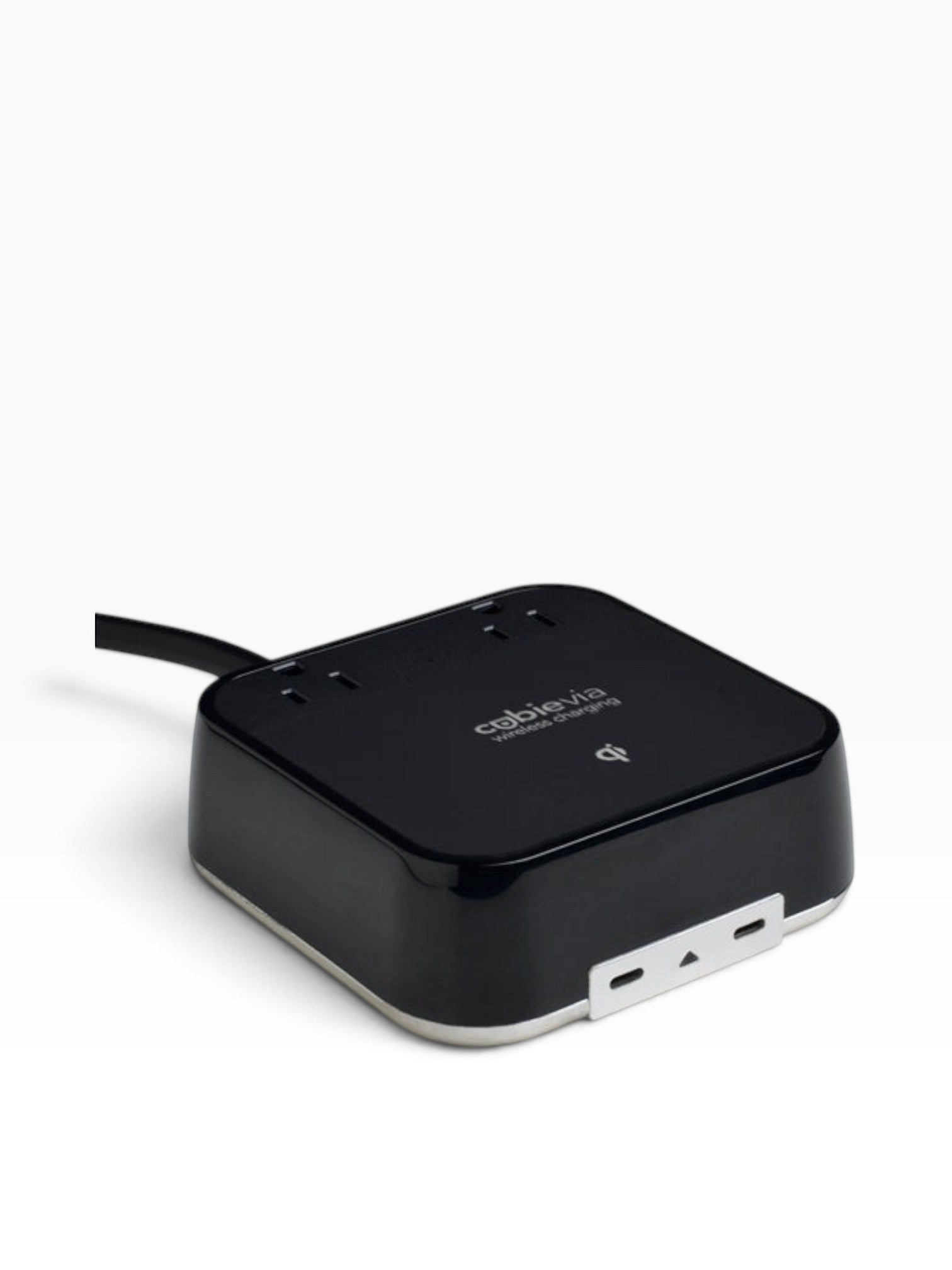 Valiant Products CubieVia black charging block with wireless charging, AC outlets, and USB-C ports for hotel nightstands