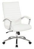 Valiant Products Cussler mid-back ergonomic office chair in white faux leather with polished chrome arms and base.