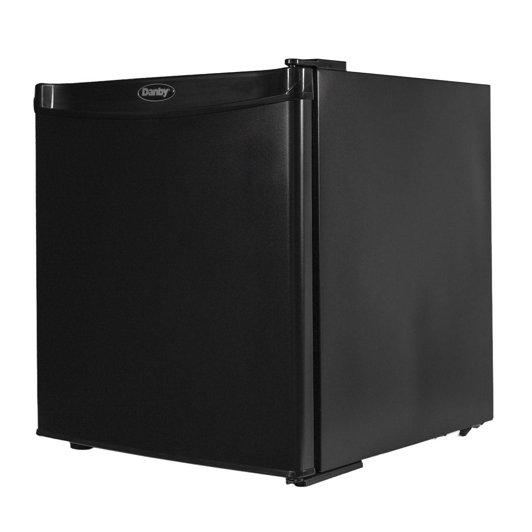 Valiant Products Danby 1.6 cu. ft. compact black refrigerator with integrated door handle and sleek modern design.