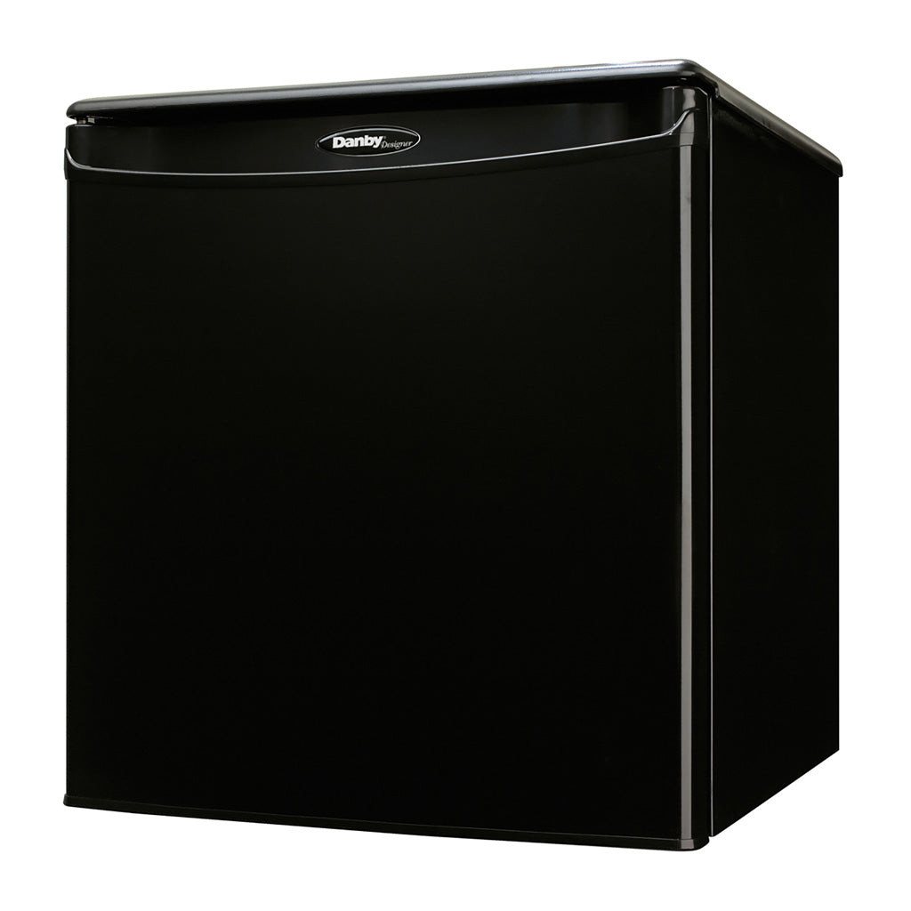 Valiant Products Danby Designer 1.7 cu. ft. compact refrigerator in black with a sleek, scratch-resistant worktop.