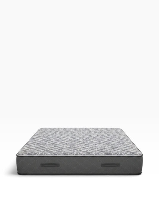 Valiant Products Decorah 12-inch firm tight top mattress with grey antimicrobial knit fabric and side handles.