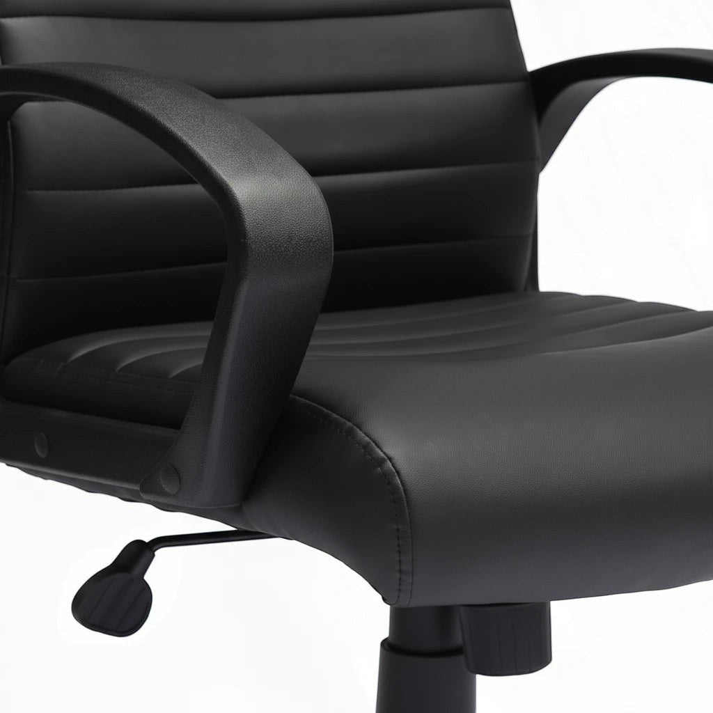 Valiant Products Dolan ribbed back ergonomic office chair in black CaressoftPlus vinyl with fixed arms.