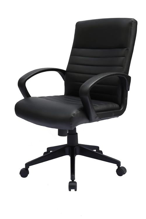 Valiant Products Dolan black ribbed back ergonomic office chair with fixed arms and a durable nylon base.