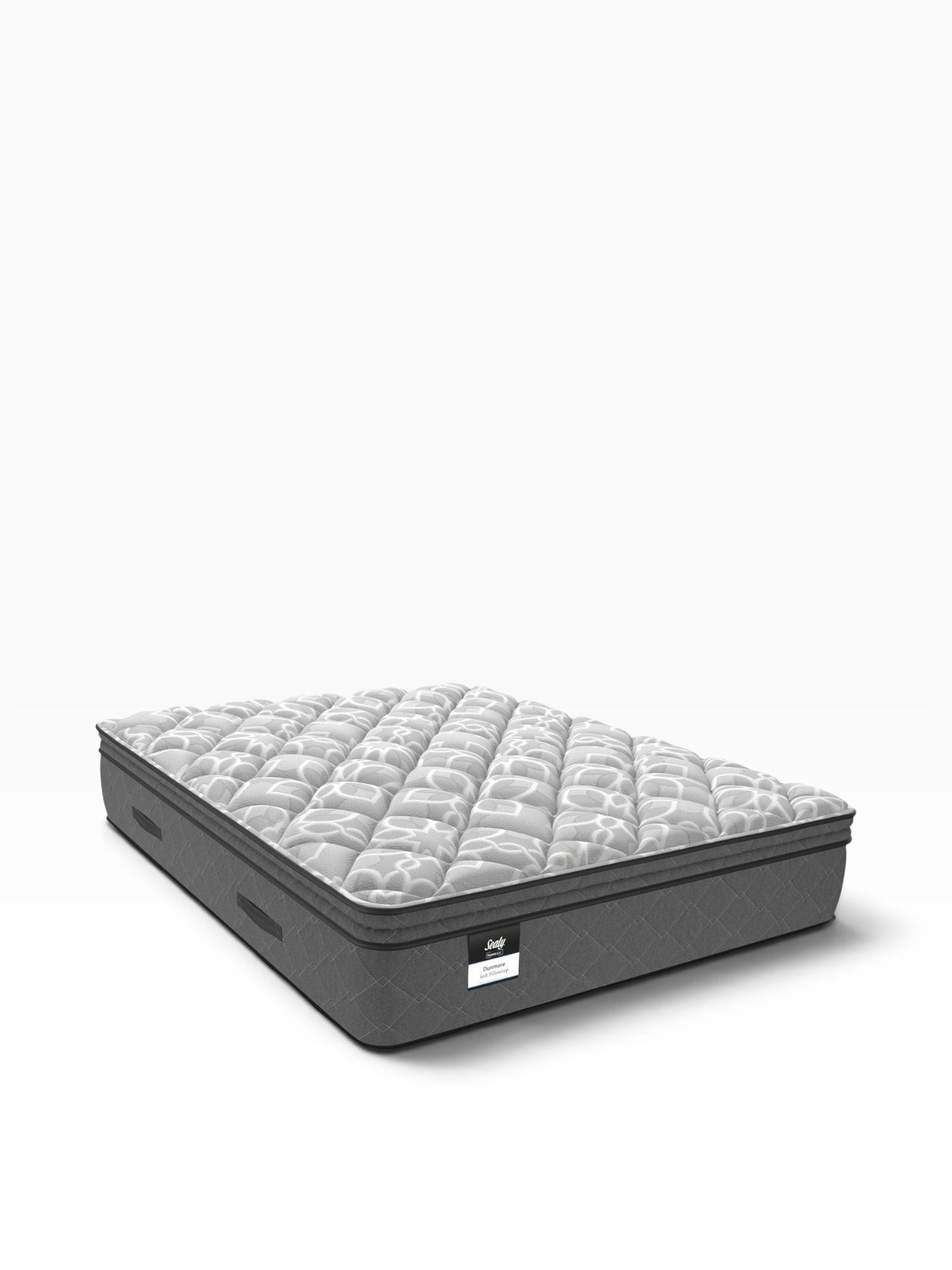 Valiant Products Sealy Dunmore 11.5 inch soft Euro pillowtop mattress with antimicrobial knit fabric and side handles.