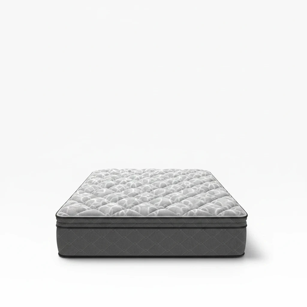 Valiant Products Dunmore 11.5-inch soft Euro pillowtop mattress with grey knit fabric and antimicrobial surface.
