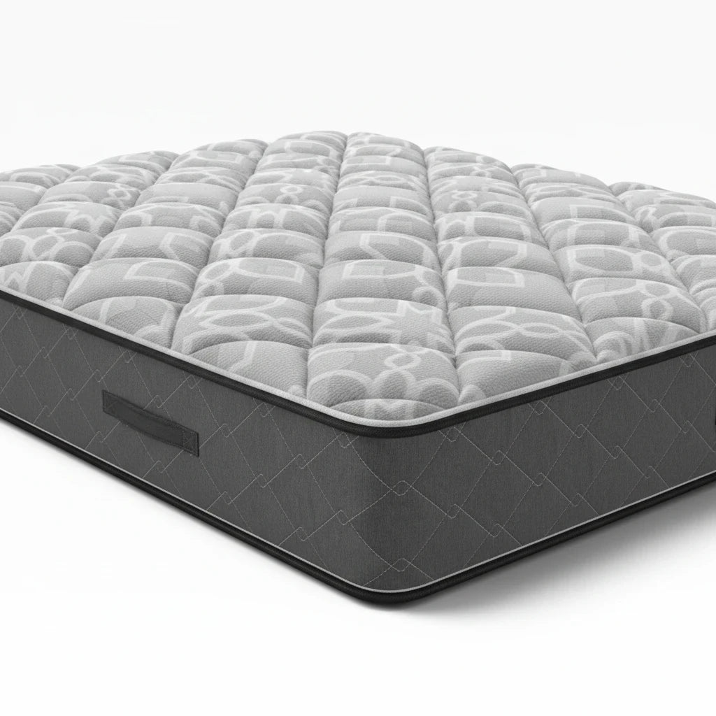 Valiant Products Dunmore 11-inch soft one-sided mattress with grey patterned knit fabric and side handles.
