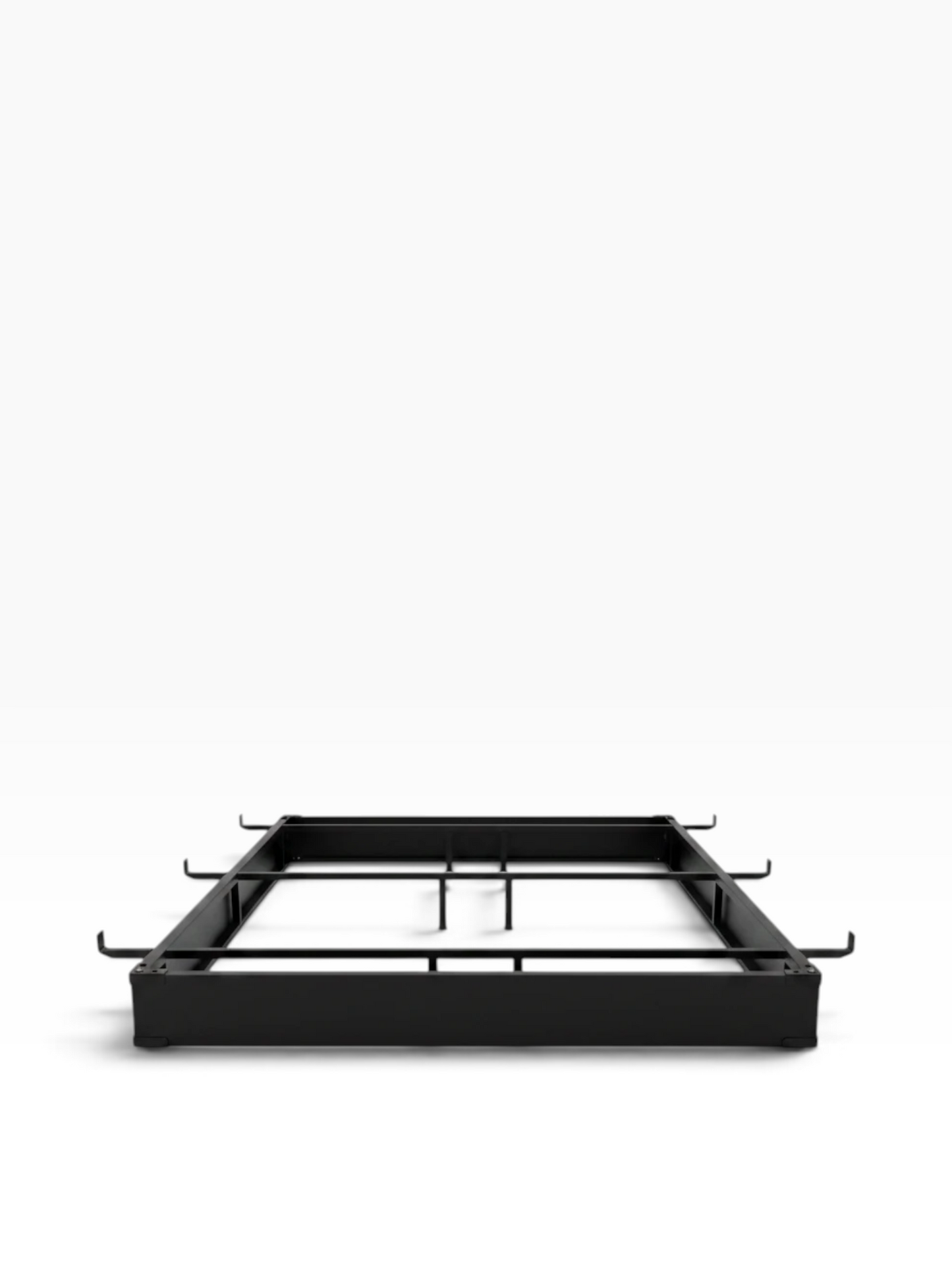 Valiant Products Dynamic Metal Bed Base with heavy-duty black steel frame and enclosed side panels for stability.