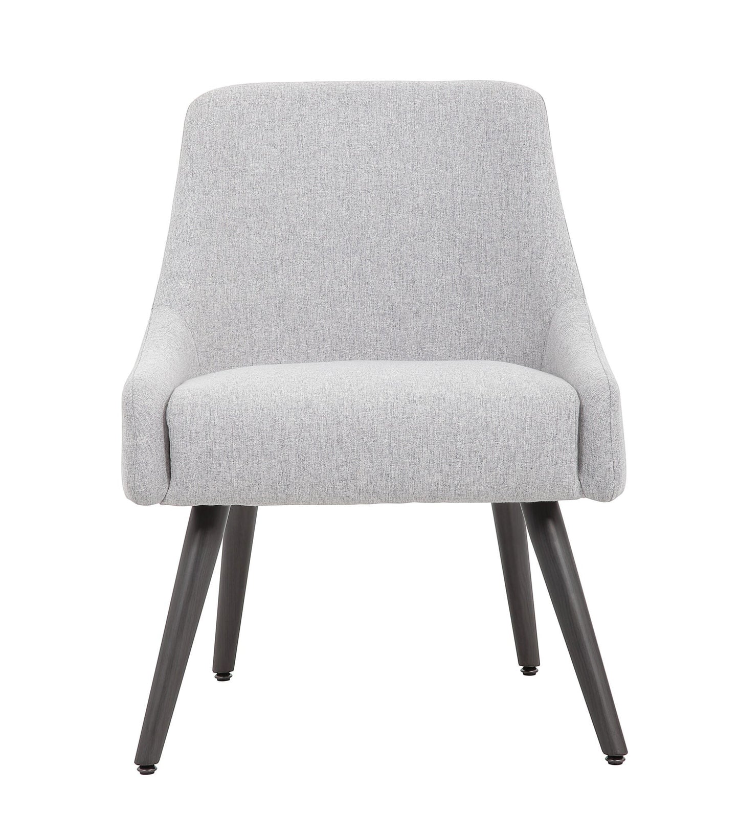Valiant Products Ellison guest lounge chair in light gray poly-linen with curved back and heritage gray metal legs