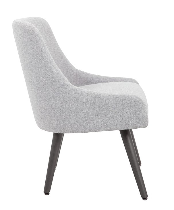 Valiant Products Ellison armless lounge chair in light gray poly-linen with heritage gray wood tone metal legs.